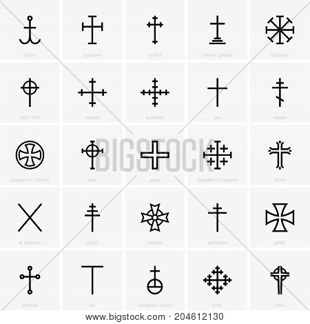 Set of twenty fife different christian crosses