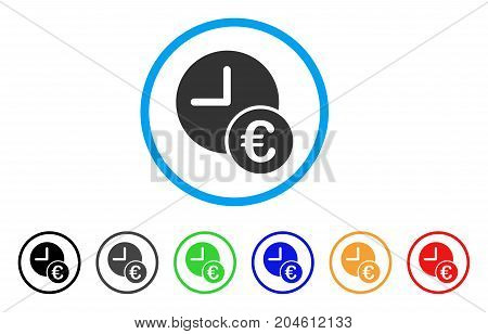 Euro Recurring Payments rounded icon. Style is a flat Euro recurring payments gray symbol inside light blue circle with black, gray, green, blue, red, orange variants.
