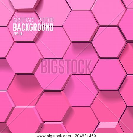 Digtal abstract background with 3d pink hexagons in mosaic light style vector illustration