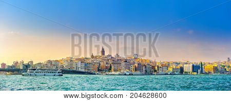 panorama of Istanbul overlooking the Bosphorus and the Galata Tower