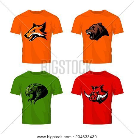 Furious fox, bear, snake and boar sport vector logo concept set isolated on white background. 
Street wear mascot team badge design. Premium quality wild animal emblem t-shirt tee print illustration.