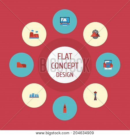 Flat Icons Architecture, Seattle, Great Pyramid And Other Vector Elements