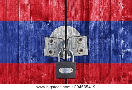 Laos flag on door with padlock close
