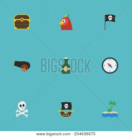 Flat Icons Palm, Cranium, Bottle And Other Vector Elements