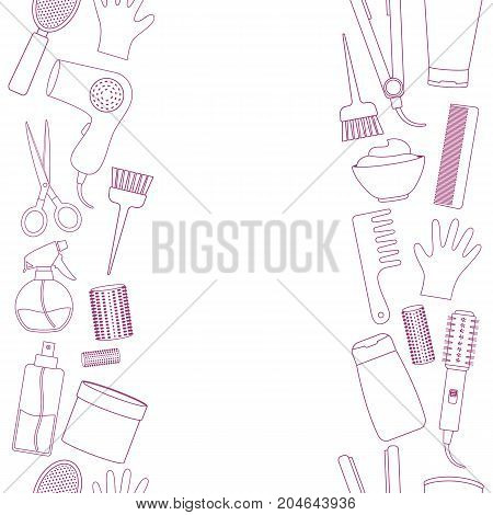Seamless vertical borders of line equipments for styling and hair care. Products and tools for home remedies of hair care. Vector