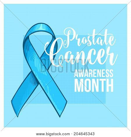 Prostate cancer awareness month banner, poster, template with hand drawn blue ribbon, sketch vector illustration. Hand drawn blue ribbon, prostate cancer awareness month campaign banner, poster, card