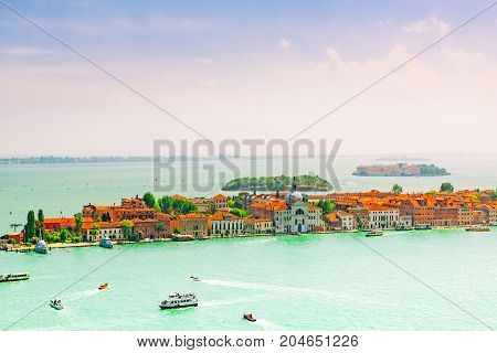 A View Of The Island Of Giudecca, Located Opposite Mail Island Venice. Italy.