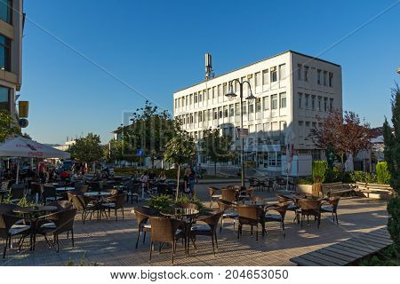 PETRICH, BULGARIA - SEPTEMBER 6, 2017:  Panoramic view of Centre of town of Petrich, Blagoevgrad region, Bulgaria