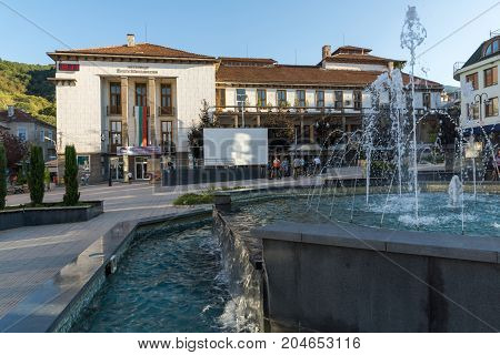 PETRICH, BULGARIA - SEPTEMBER 6, 2017:  Panoramic view of Centre of town of Petrich, Blagoevgrad region, Bulgaria