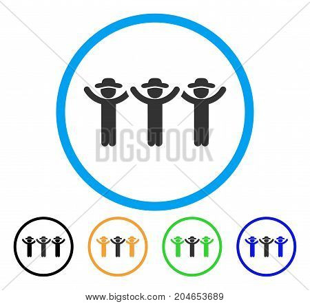 Gentlemen Hands Up Roundelay icon. Vector illustration style is a flat iconic gentlemen hands up roundelay gray rounded symbol inside light blue circle with black, green, blue, yellow color versions.
