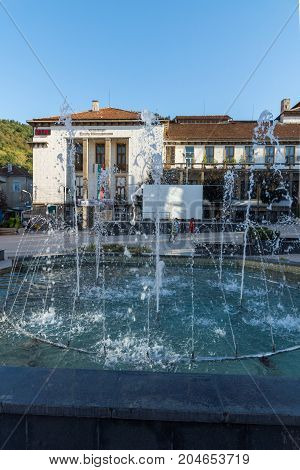 PETRICH, BULGARIA - SEPTEMBER 6, 2017:  Panoramic view of Centre of town of Petrich, Blagoevgrad region, Bulgaria