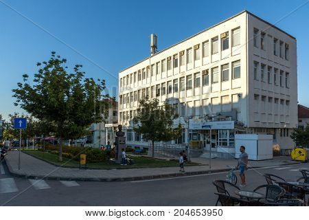 PETRICH, BULGARIA - SEPTEMBER 6, 2017:  Panoramic view of Centre of town of Petrich, Blagoevgrad region, Bulgaria