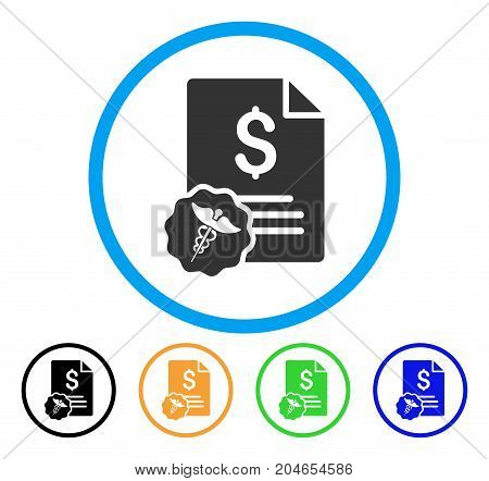 Medical Invoice icon. Vector illustration style is a flat iconic medical invoice gray rounded symbol inside light blue circle with black, green, blue, yellow color variants.