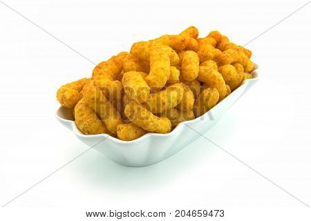 Peanut flips close up of fast food on white background