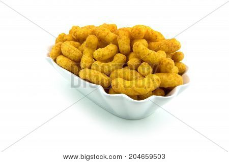 Peanut flips close up of fast food on white background