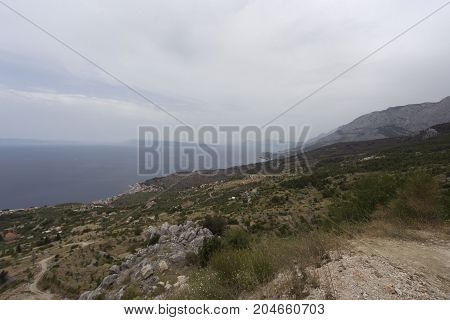 View of biokovo mountain in croatia close to podgora