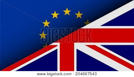 Flags of EU and UK divided on half. Brexit theme. Vector illustration.