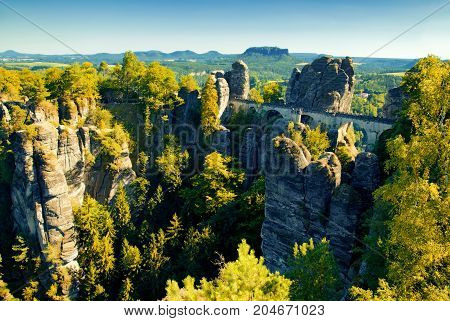 Bastei Bridge At National Park Saxon Switzerland