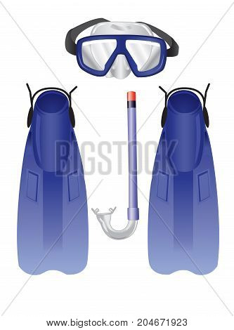 Vector illustration of diving equipment: flippers, underwater mask and snorkel