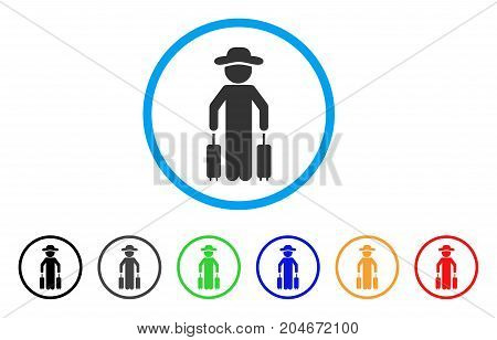 Gentleman Passenger rounded icon. Style is a flat gentleman passenger grey symbol inside light blue circle with black, gray, green, blue, red, orange variants.