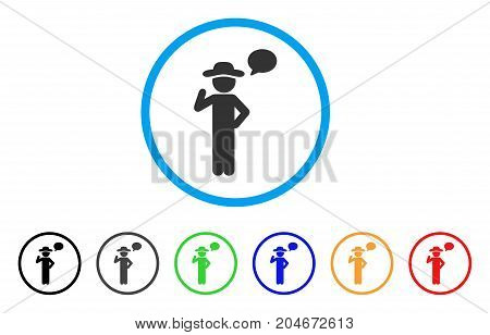 Gentleman Speech rounded icon. Style is a flat gentleman speech gray symbol inside light blue circle with black, gray, green, blue, red, orange variants.