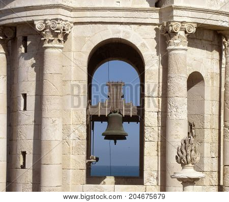 a close up on the bell tower of the church of cadiz ( spain )