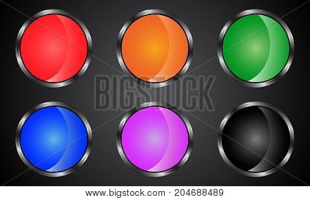 Set of colored web buttons. Buttons in metal style.