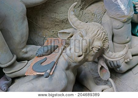Clay idol of Asura the demon killed by Goddess Durga for 