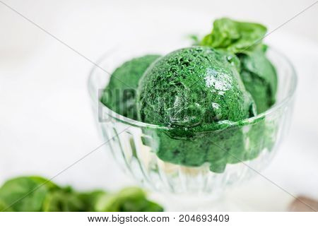 Homemade Vegan Banana, Spinach, Spirulina Nice Cream Or Sorbet