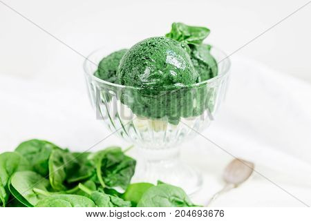 Homemade Vegan Banana, Spinach, Spirulina Nice Cream Or Sorbet