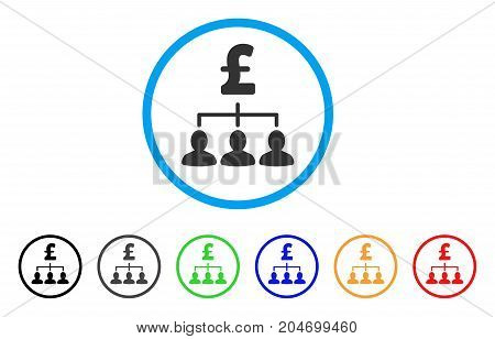 Pound Payment Relations rounded icon. Style is a flat pound payment relations gray symbol inside light blue circle with black, gray, green, blue, red, orange variants.
