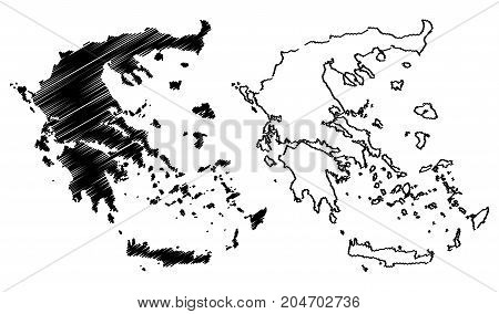Greece map vector illustration , scribble sketch Greece map