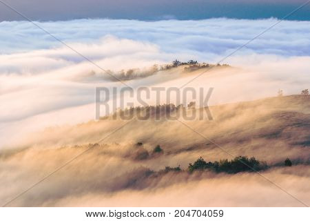 beautiful foggy summer sunrise landscape in the mountains, east Europe travel, Carpathian national park, west Ukraine, beeauty world, wallpaper background landscape