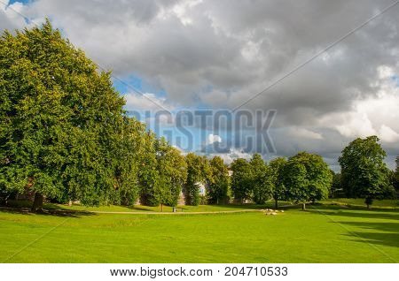 Green park in town of Ringsted in Denmark