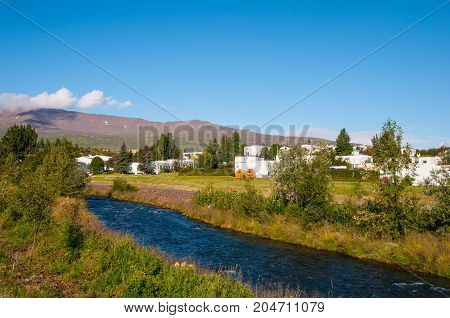 River Glera in town of Akureyri in Iceland