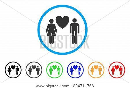 Drunky Love Pair rounded icon. Style is a flat drunky love pair grey symbol inside light blue circle with black, gray, green, blue, red, orange variants.
