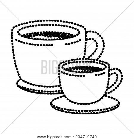 set big and small cup of coffee with handle silhouette dotted monochrome on white background vector illustration