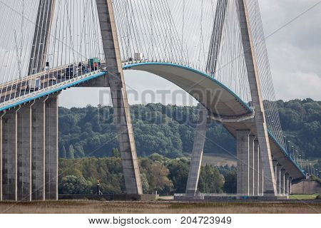 Pont de Normandie bridge over river Seine near Le Havre in France