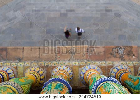 People walking in Plaza de Espana Seville