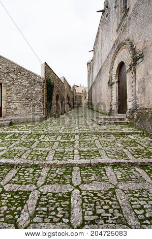 A typical alley of the unique middle age country called Erice province of Trapani Sicily Italy
