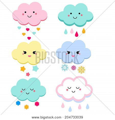 Cute clouds vector illustration for kids. isolated design children stickers. Baby shower clouds in kawaii style