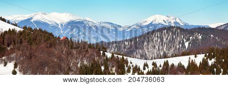 View from Velka Fatra mountains Borisov Chalet and Mala Fatra mountains with mounts Krivan Stoh and Rozsutec