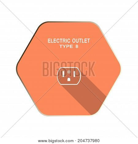 Vector Electric socket type B flat icon on the red hexagon background with shadow.