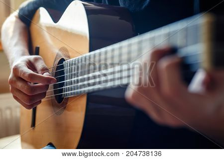 Musician Playing Acoustic Guitar, Live Music Background