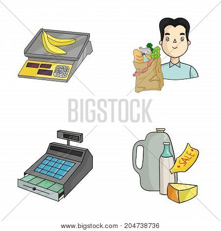 Package, scales, banana, fruit .Supermarket set collection icons in cartoon style vector symbol stock illustration .