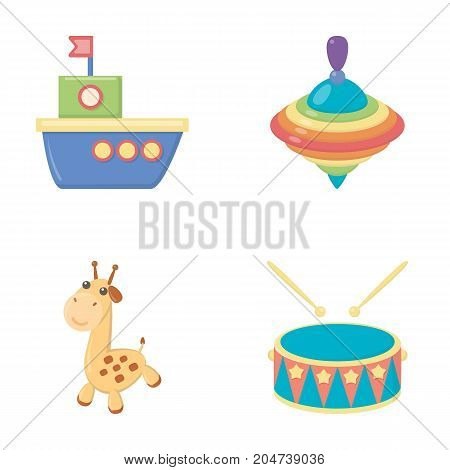 Ship, yule, giraffe, drum.Toys set collection icons in cartoon style vector symbol stock illustration .