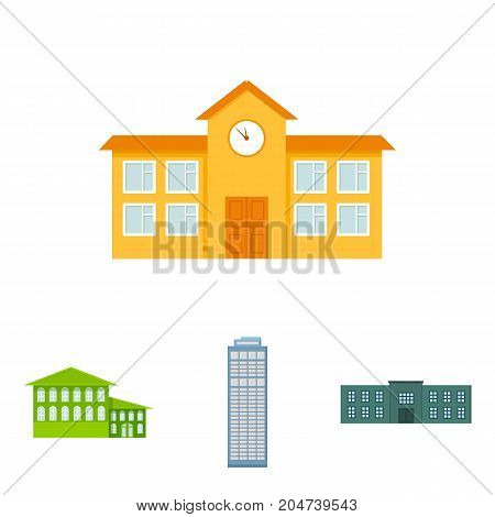 Skyscraper, police, hotel, school.Building set collection icons in cartoon style vector symbol stock illustration .