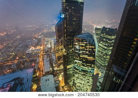 february 2017. Russia. Moscow. Night view from the 75th floor of the tower Oko. Business center  Moscow City
