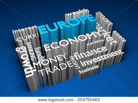 Europe economy and trade investments for GDP growth, 3D rendering