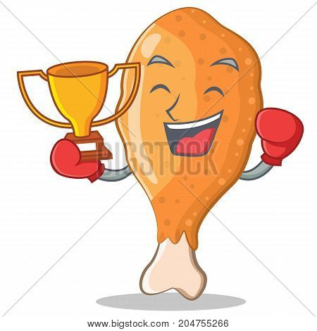 Boxing winner fried chicken character cartoon vector illustration
